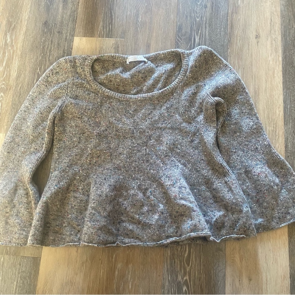 Stella McCartney Sweater Italy Sz 44 Bell Sleeve Peplum Gray Fleck Wool Cashmere